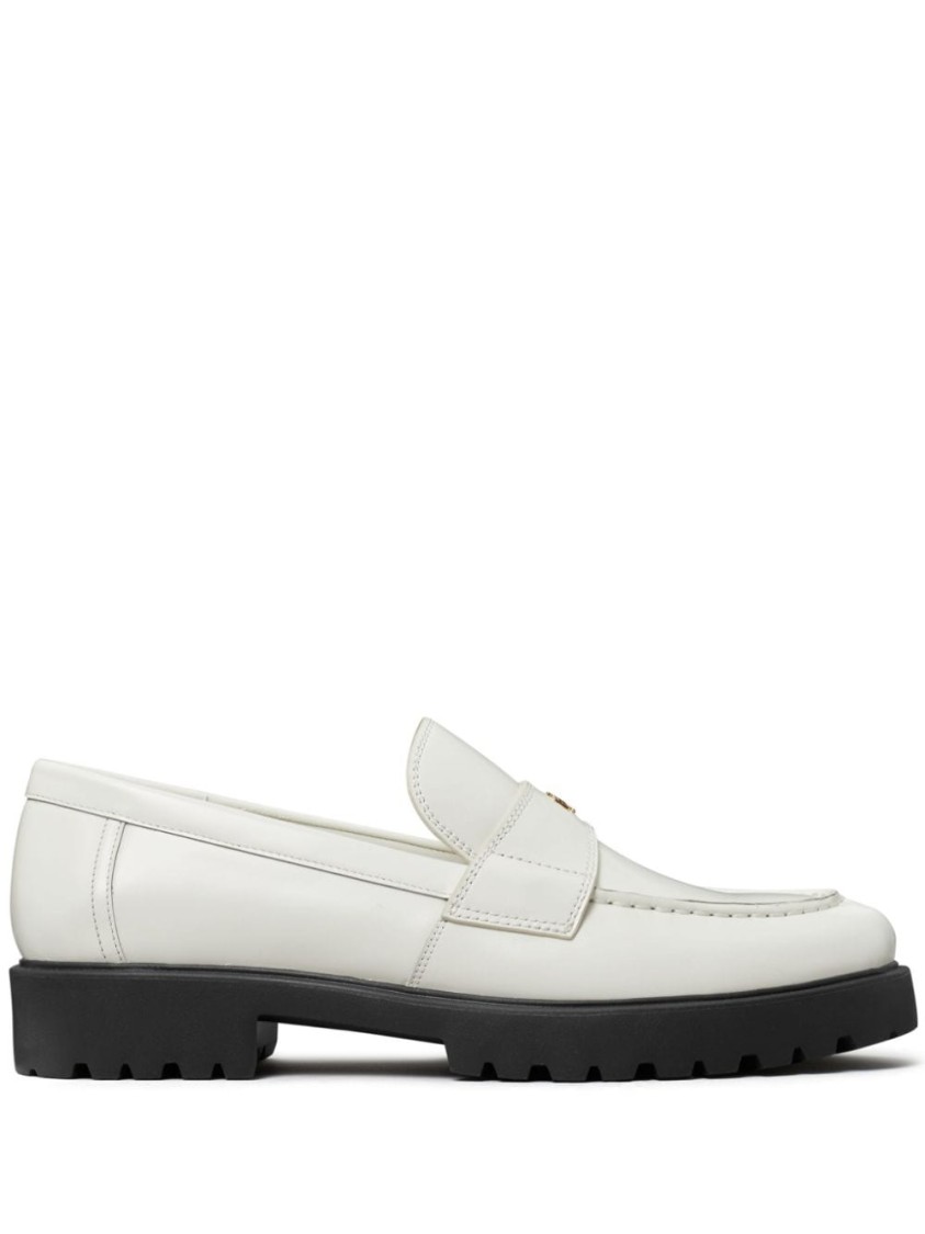 Tory Burch Lug Loafers With Double T Motif In White