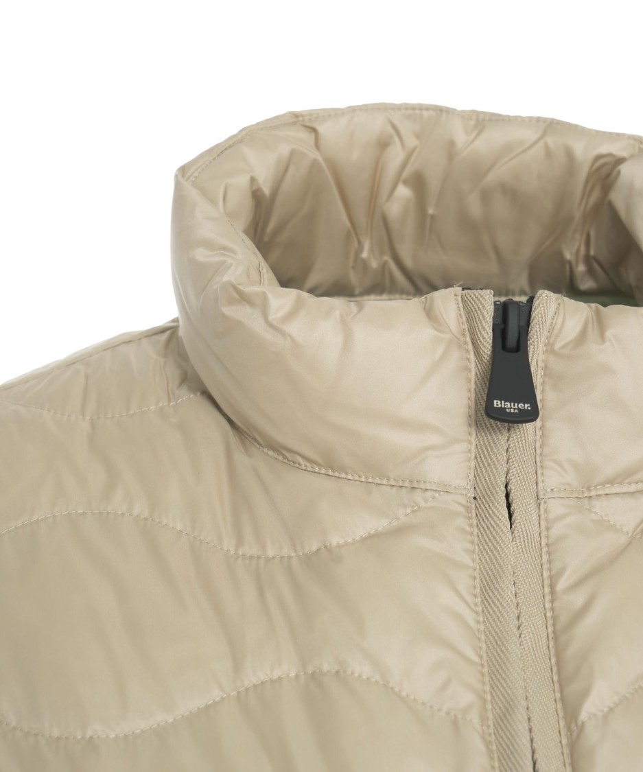 Blauer Beige Quilted Vest With High Collar