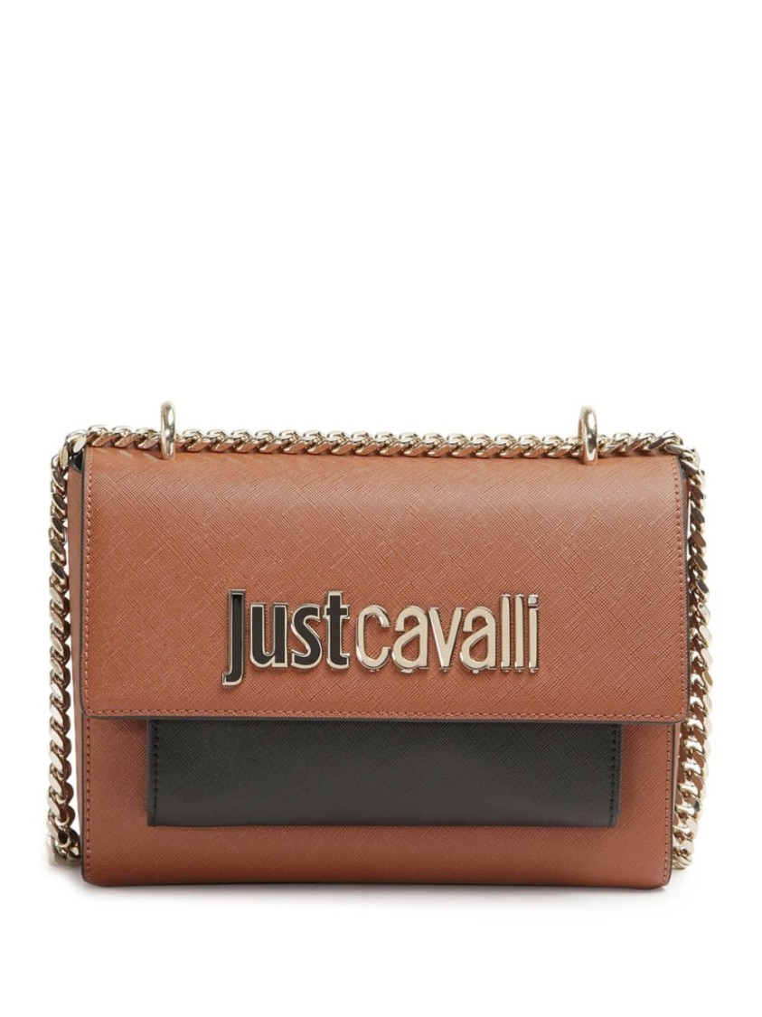 Shop Just Cavalli Shoulder Bag With Chain Strap And Versatile Design In Brown