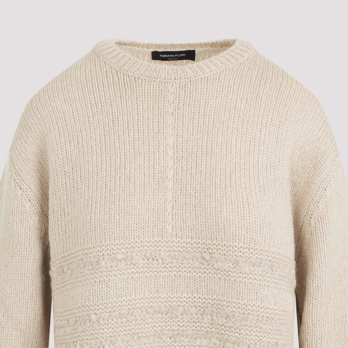 Fabiana Filippi Textured Knit Camel Sweater With Ribbed Edges