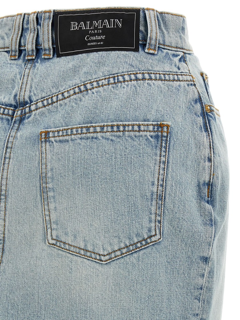 Balmain Women Denim Midi Skirt In Blue
