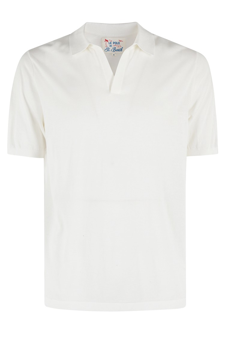 Mc2 Saint Barth Classic Collar White Polo Shirt With V-neckline In White