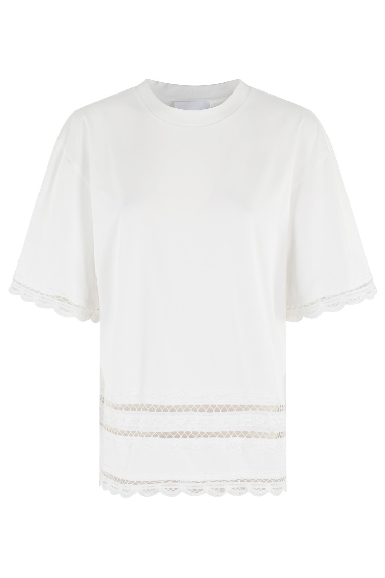 Isabelle Blanche Oversized White T-shirt With Lace Trim Details In White
