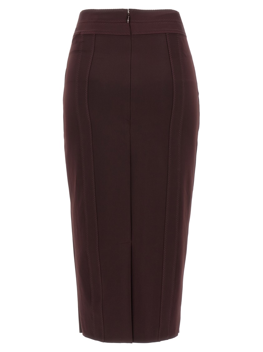 Elisabetta Franchi Corsetry-inspired Midi Skirt With Zigzag Stitching In Brown