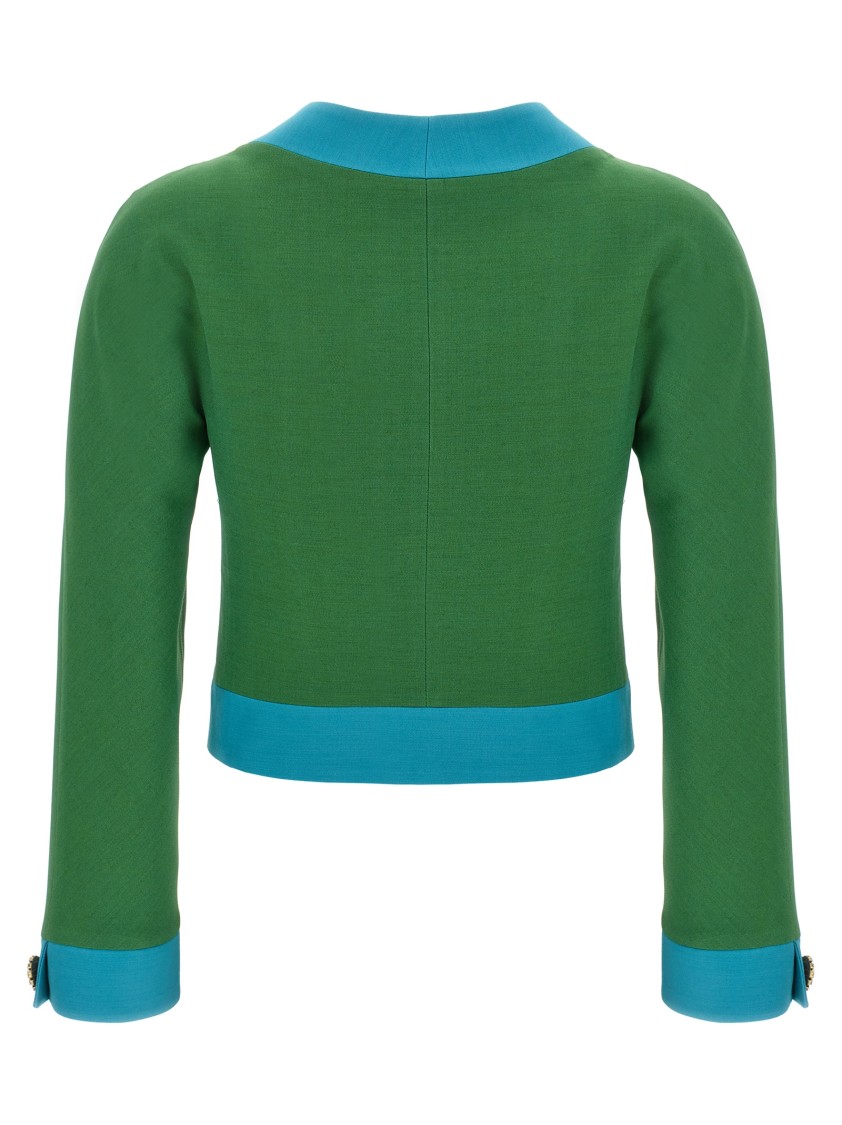 Valentino Garavani Bolero-style Blazer With Contrast Piping In Green