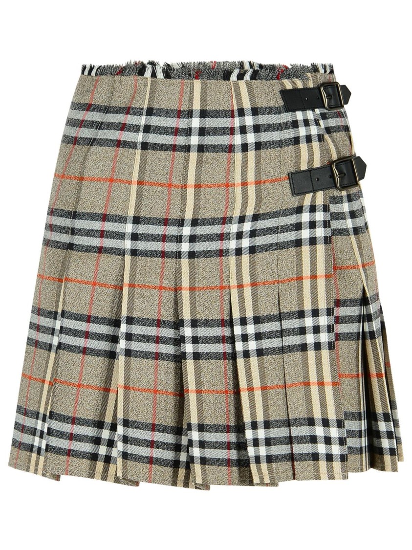 Burberry Grey Wool Mini Kilt In Green