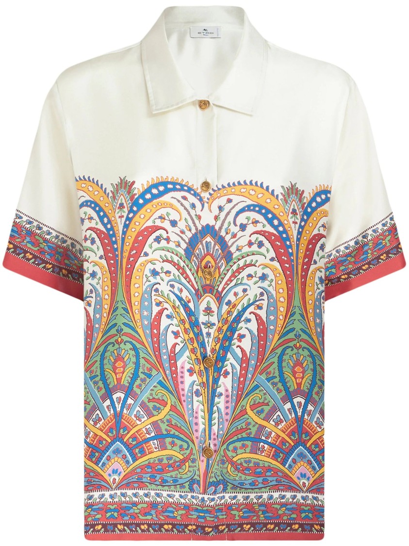 Etro Short Sleeve Silk Shirt With Paisley Print In Multi