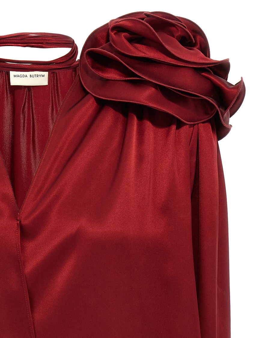 Magda Butrym Silk Blouse With V-neck And Removable Brooch In Red
