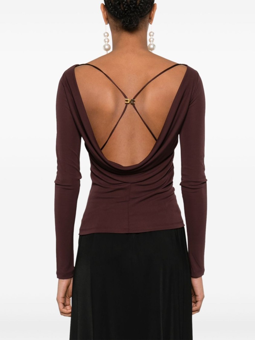 Elisabetta Franchi Brown T-shirt With Boat Neck Thin Straps In Black
