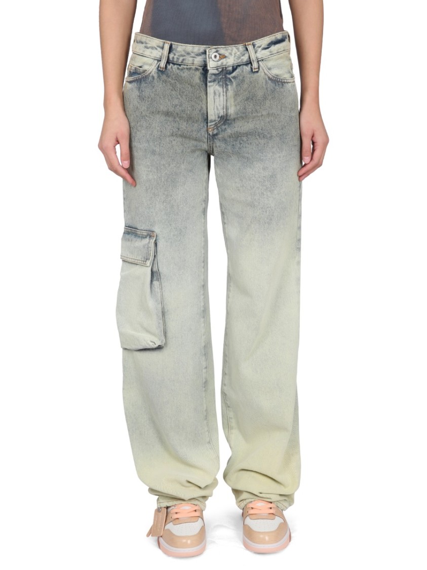 デニム・ジーパン OFF-WHITE TOYBOX JEANS WITH PATENT LEATHER EFFECT POCKET Off-White Jeans Toybox in Green | THE LIST