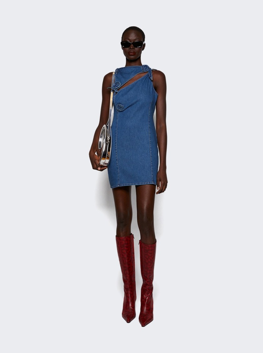 Coperni Denim Asymmetric Flower Mini Dress Blue