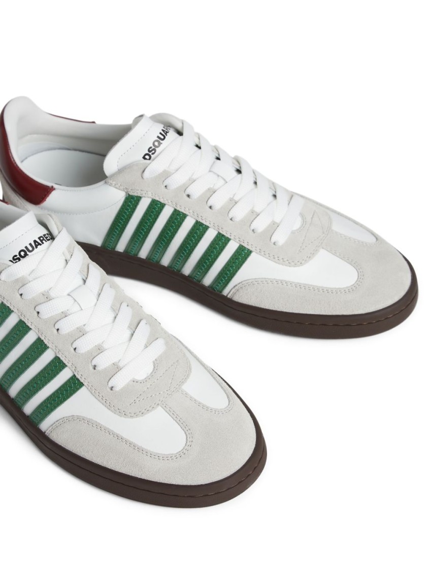 Dsquared2 White Leather Sneakers With Side Stripe Detailing In Gray