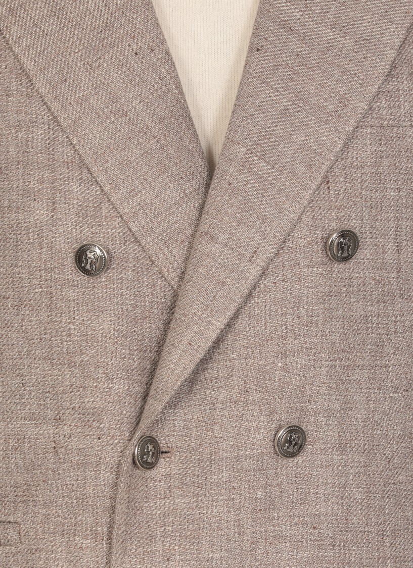 Brunello Cucinelli Beige Linen And Wool Double-breasted Jacket In Neutrals