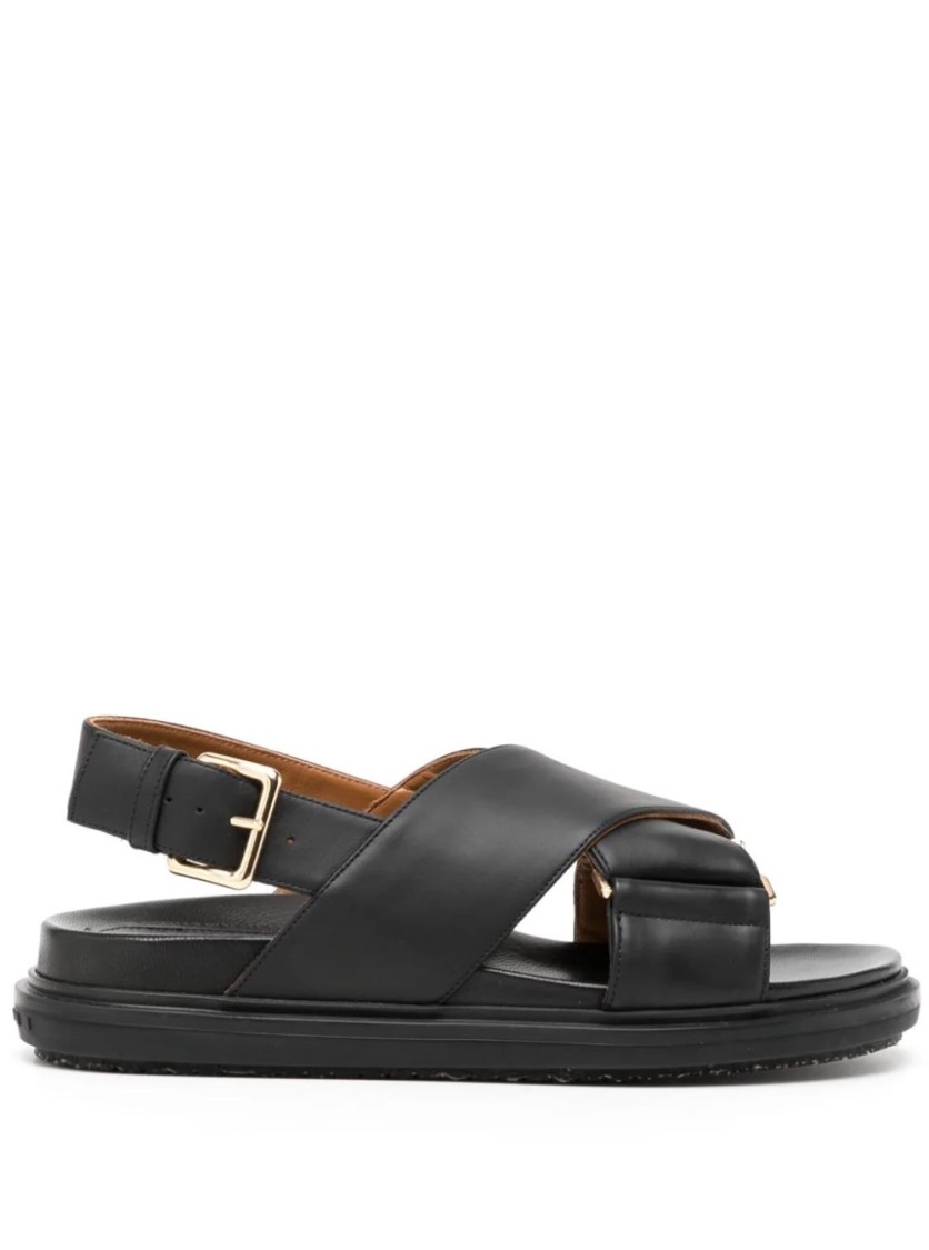 Marni Cross-Strap Calf Leather Sandals in Black | THE LIST