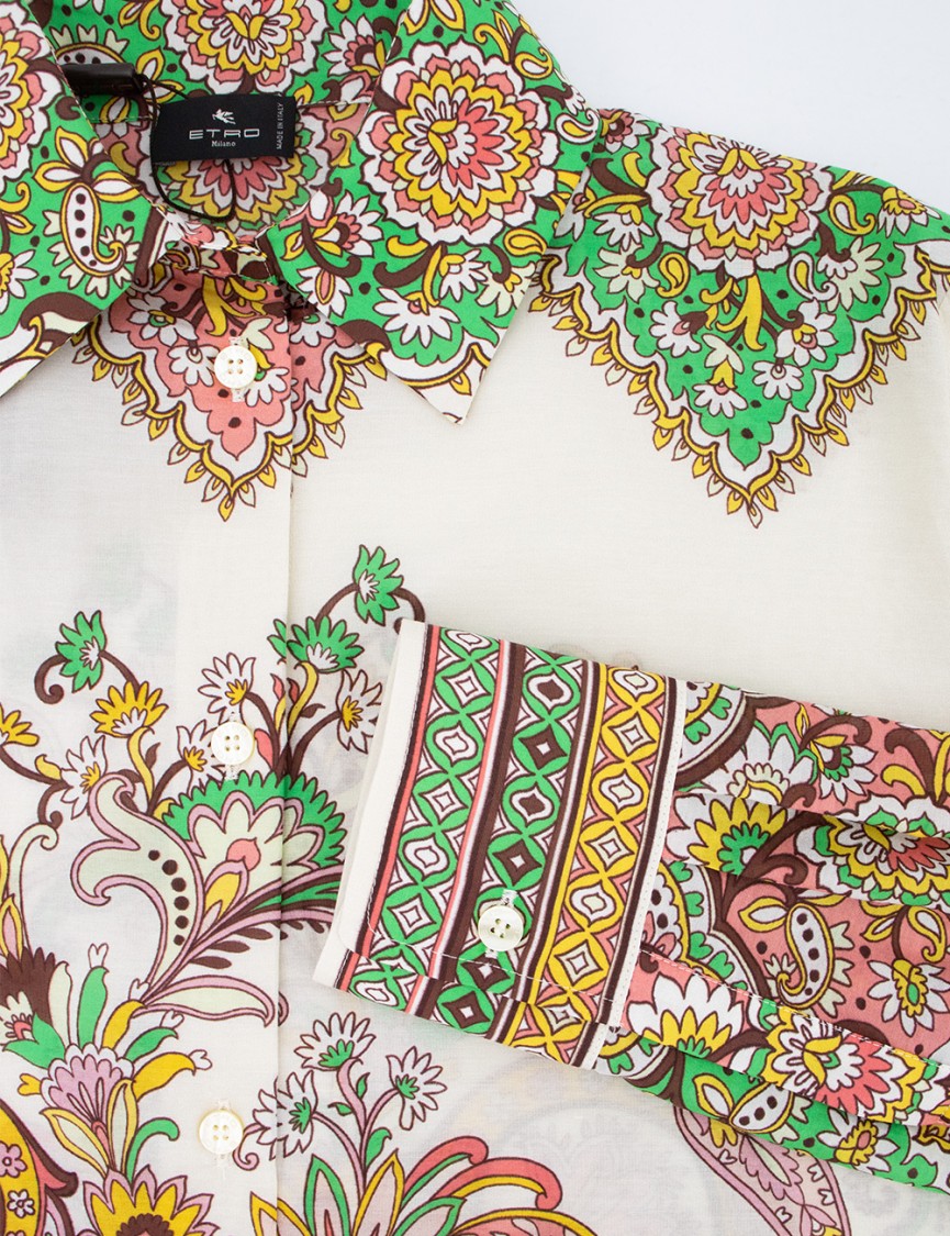 Etro Multicolor Shirt With Classic Collar And All-over Paisley Print In Cotton And Silk Woman