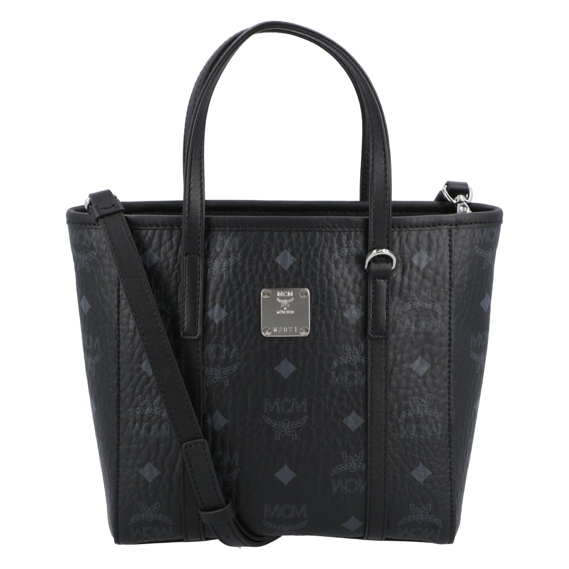 Mcm Structured Shoulder Bag With Textured Finish In Black