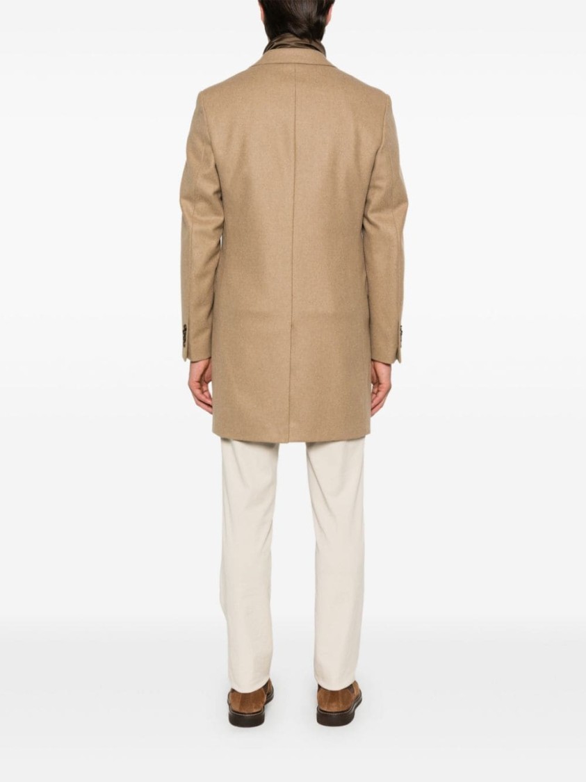 Fay Darted Silhouette Tailored Wool Coat In Brown