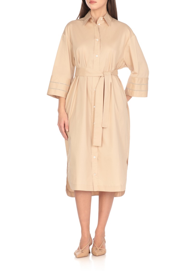 Shop Peserico Beige Cotton Dress In Neutrals