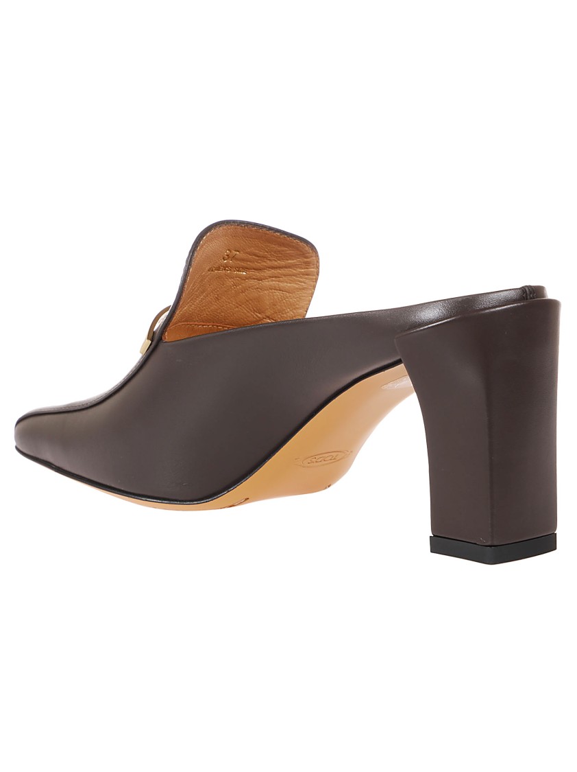 Tod's Mules With Pointed Toe And Gold Accents In Gray