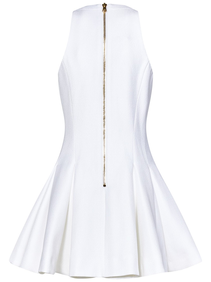 BALMAIN BALMAIN TEXTURED MINI DRESS WITH DOUBLE TROMPE-L’ŒIL NECKLINE