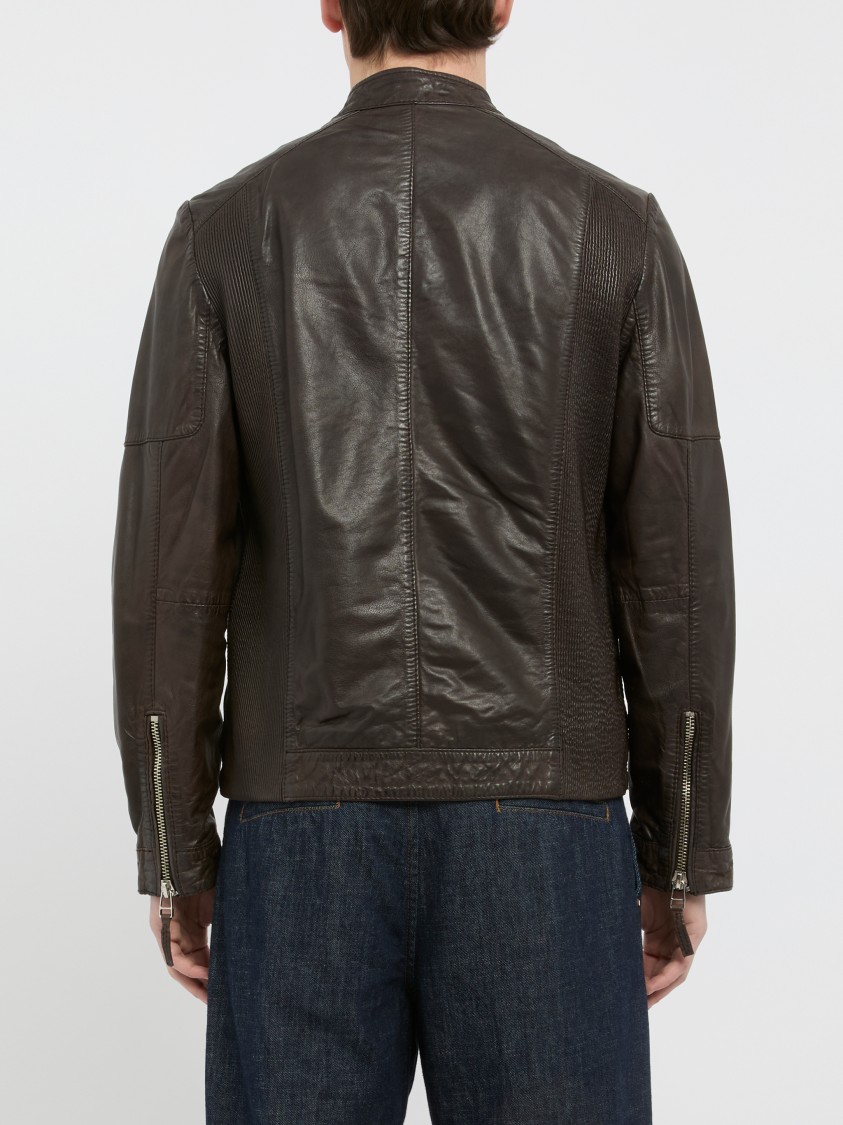 The Jack And Jackie Leathers Brown Leather Jacket With Stand-up Collar