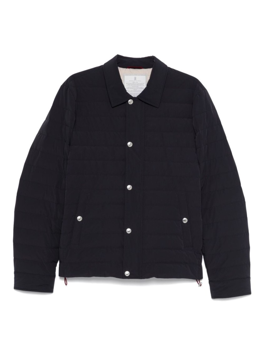 Brunello Cucinelli Dark Blue Nylon Short Jacket In Black