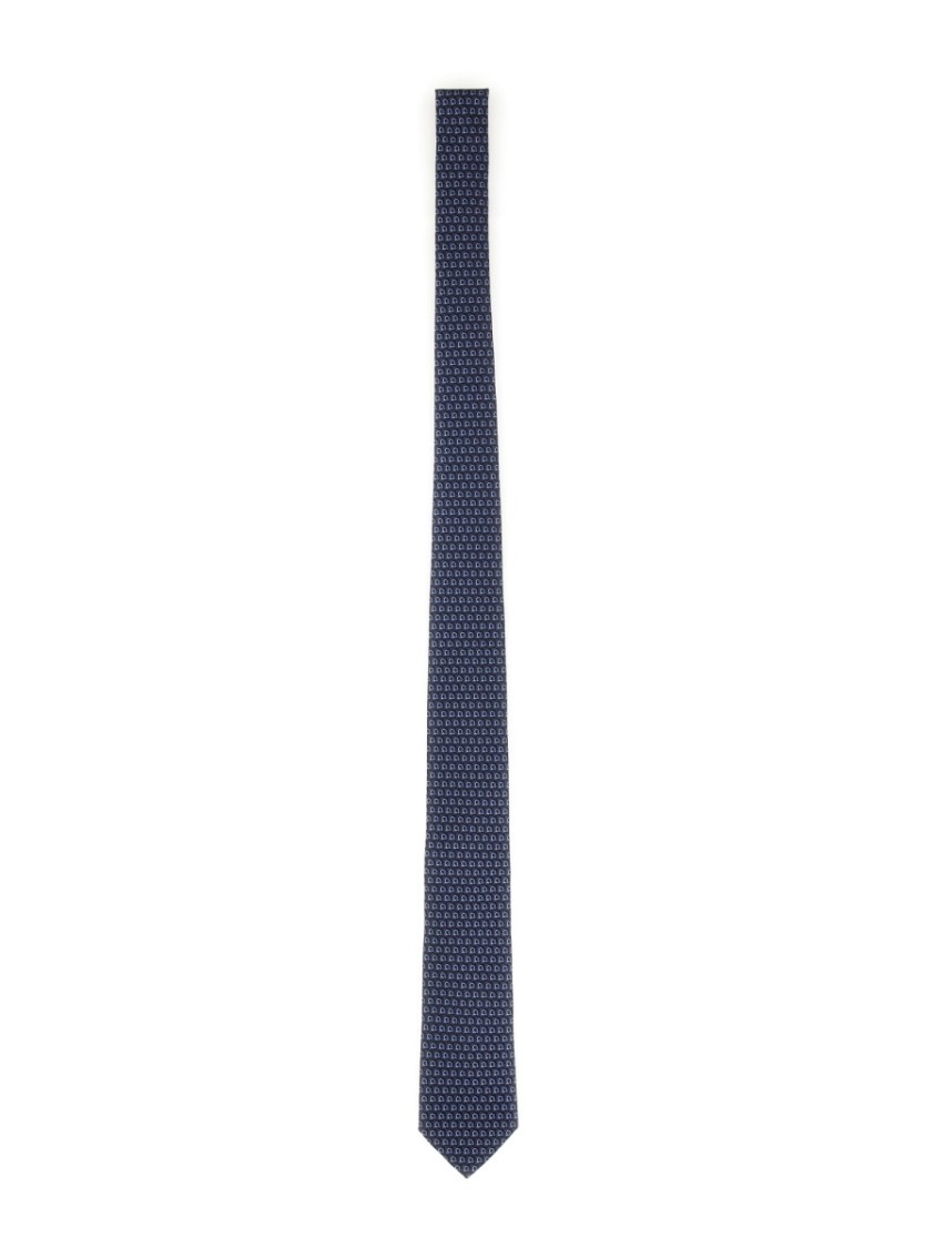 Ferragamo Geometric Pattern Silk Tie With Refined Finish In Blue