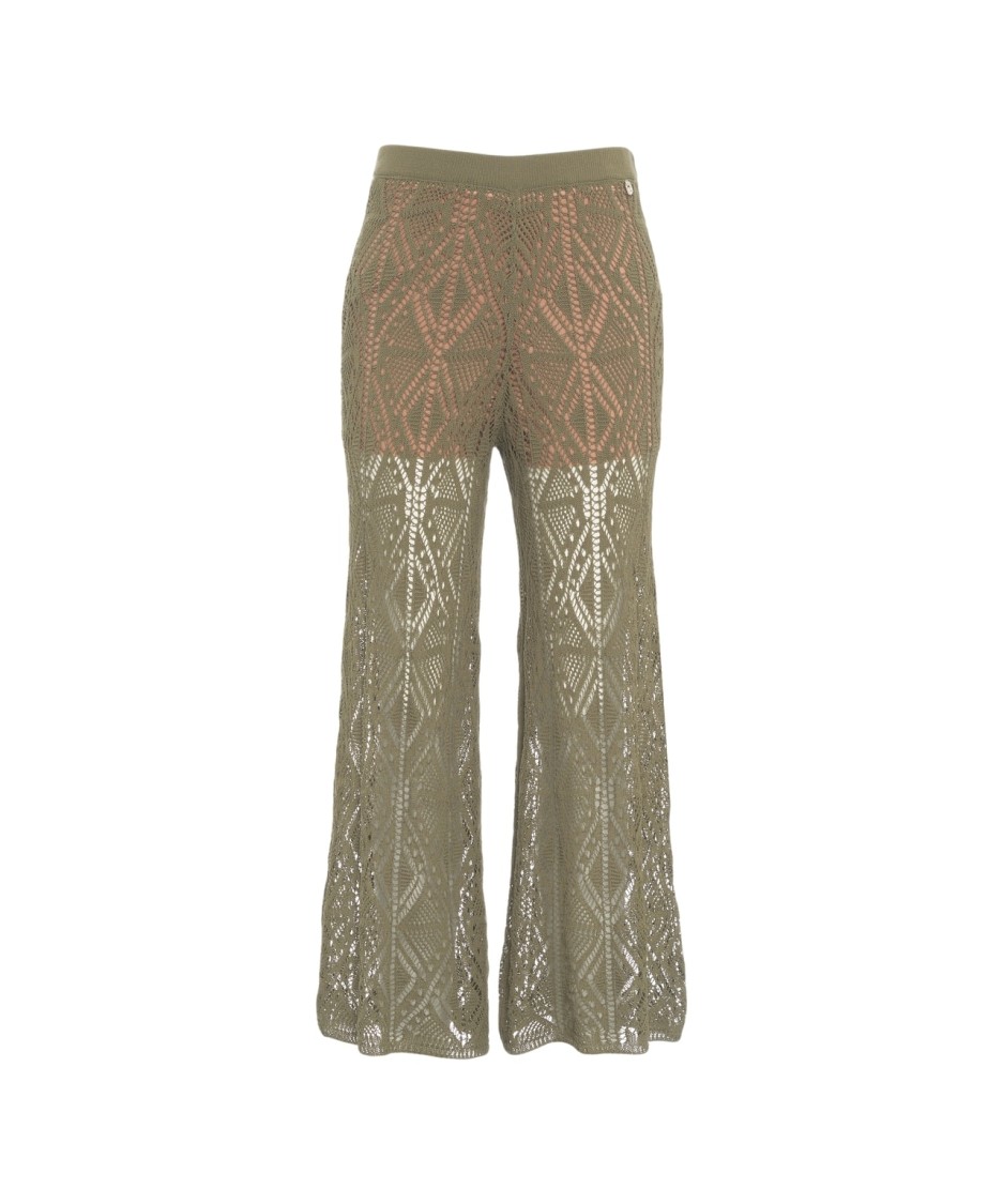Shop Liu •jo Liu Jo Flared Cropped Crochet Pants With Rhinestone Detail