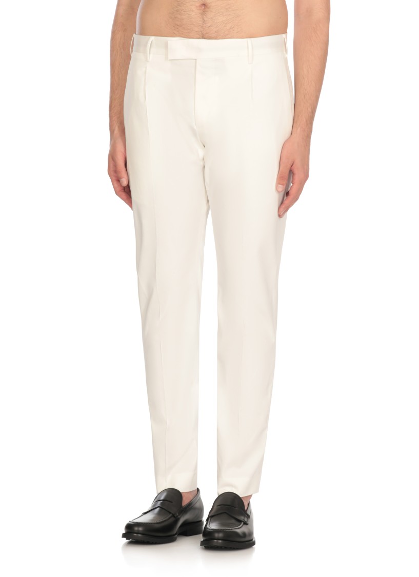 Pt Torino Refined Cotton Twill White Trousers With Detailing