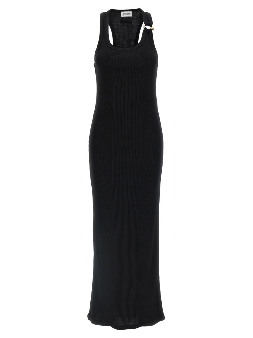 Jean Paul Gaultier Womens Black Ribbed Scoop-neck Cotton-jersey Midi Dress In Black