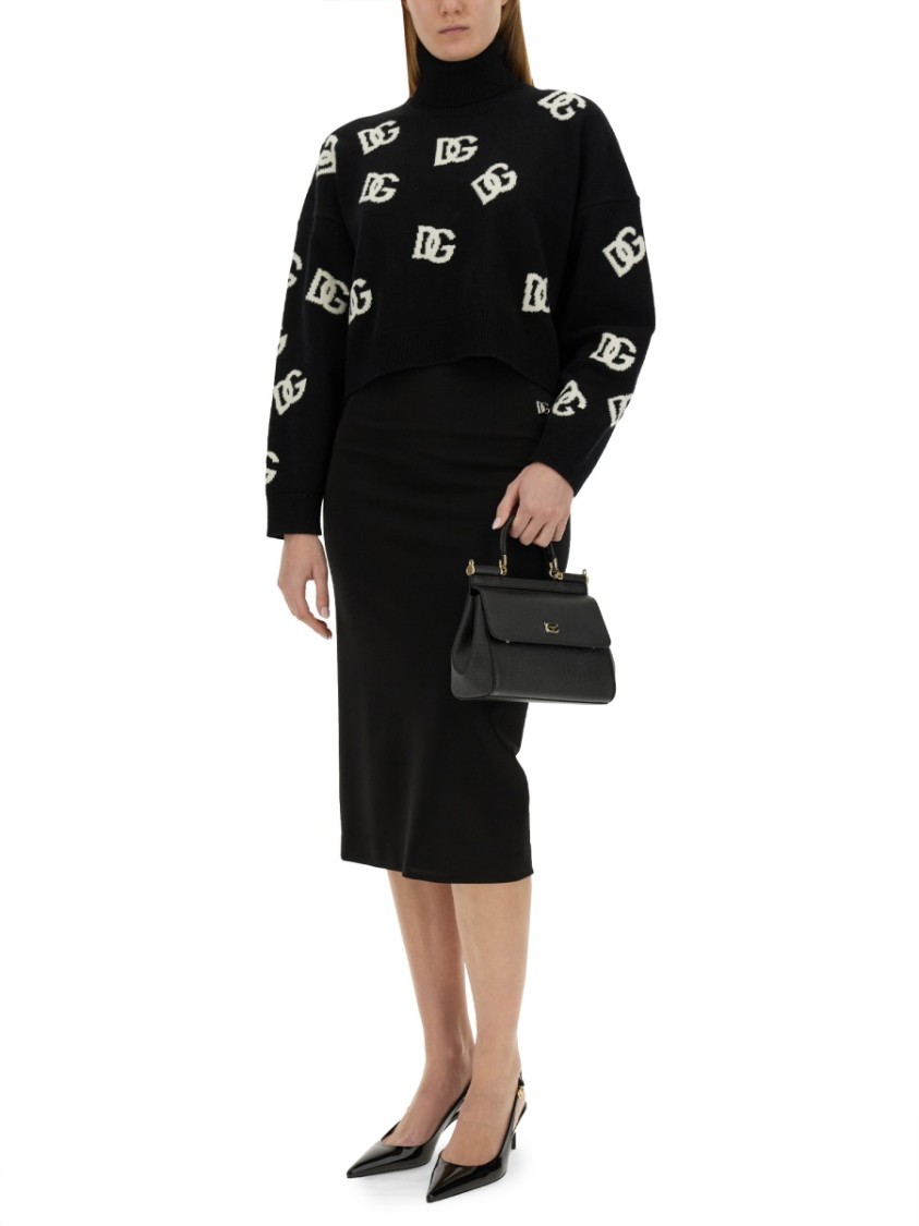 Dolce & Gabbana Black/white Turtleneck Sweater With Dg Inlay In Black