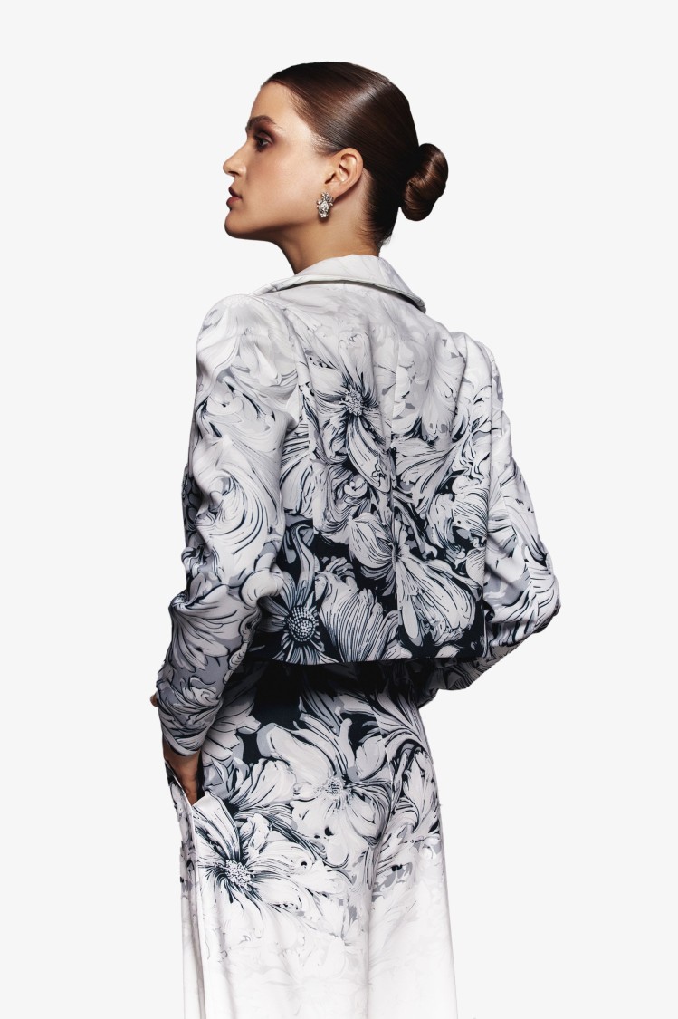 Saiid Kobeisy Crepe Printed, Cropped Jacket In White