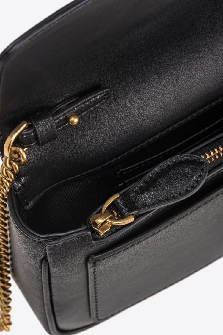 Pinko Black Leather Shoulder Bag With Gold-tone Clasp