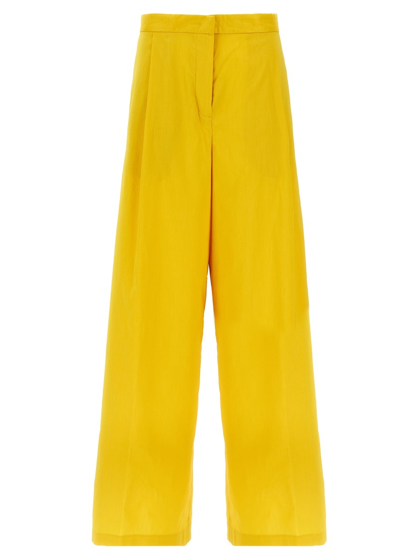 Fabiana Filippi Wide-leg Cotton Blend Trousers With Pin Tucks In Yellow