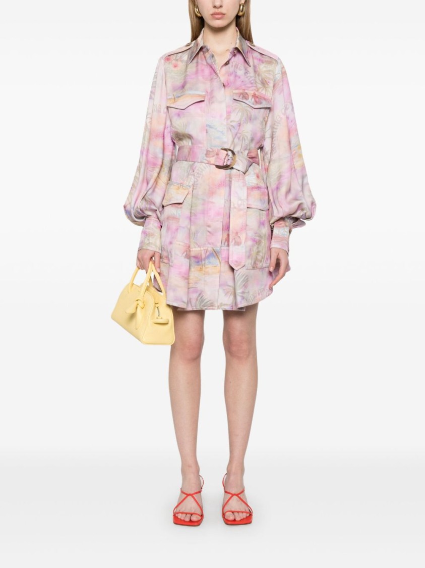 Zimmermann Short Printed Jacket Dress With Belted Waist In Multi