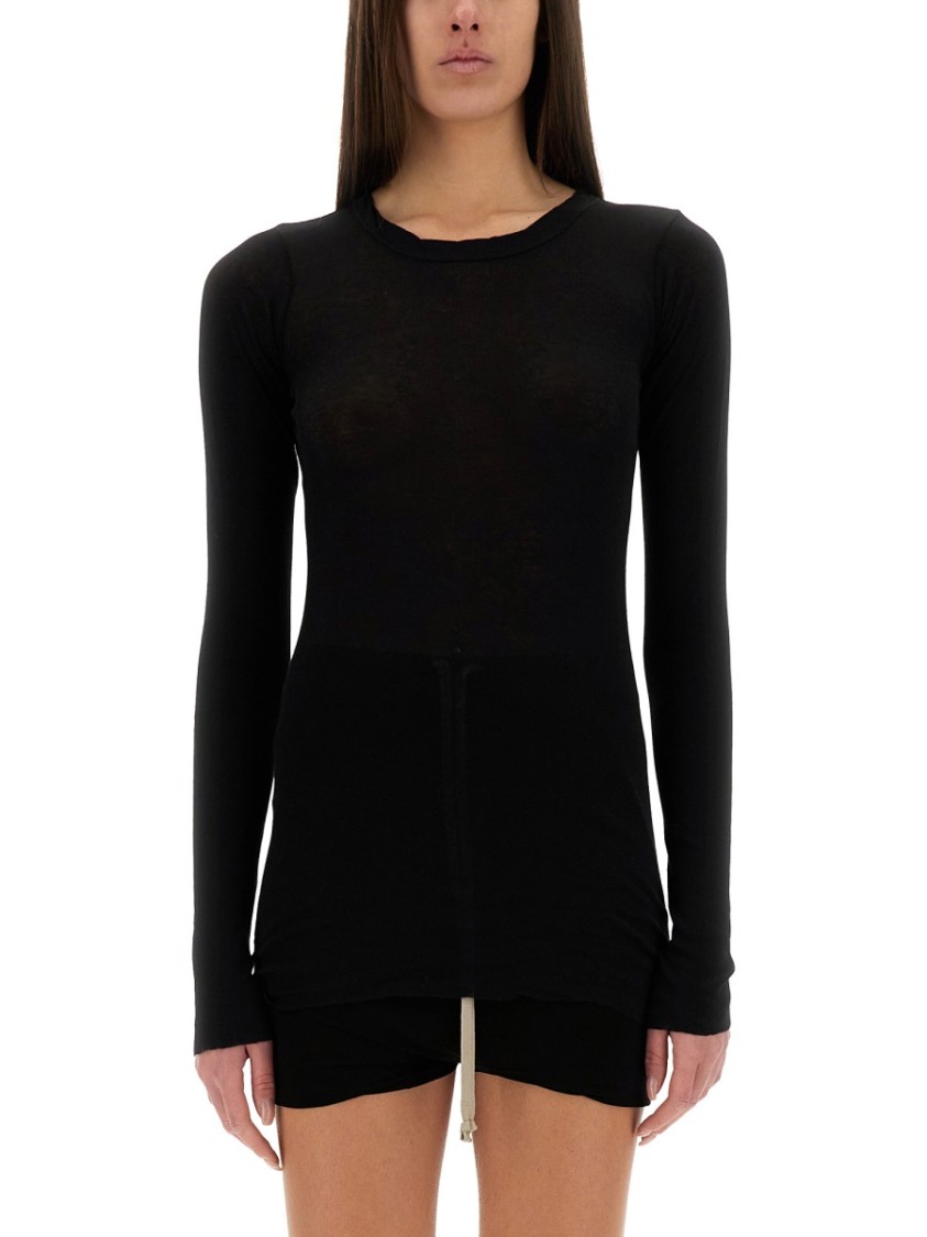 Rick Owens Fitted Stretch Sheer Long Sleeve Top In Black