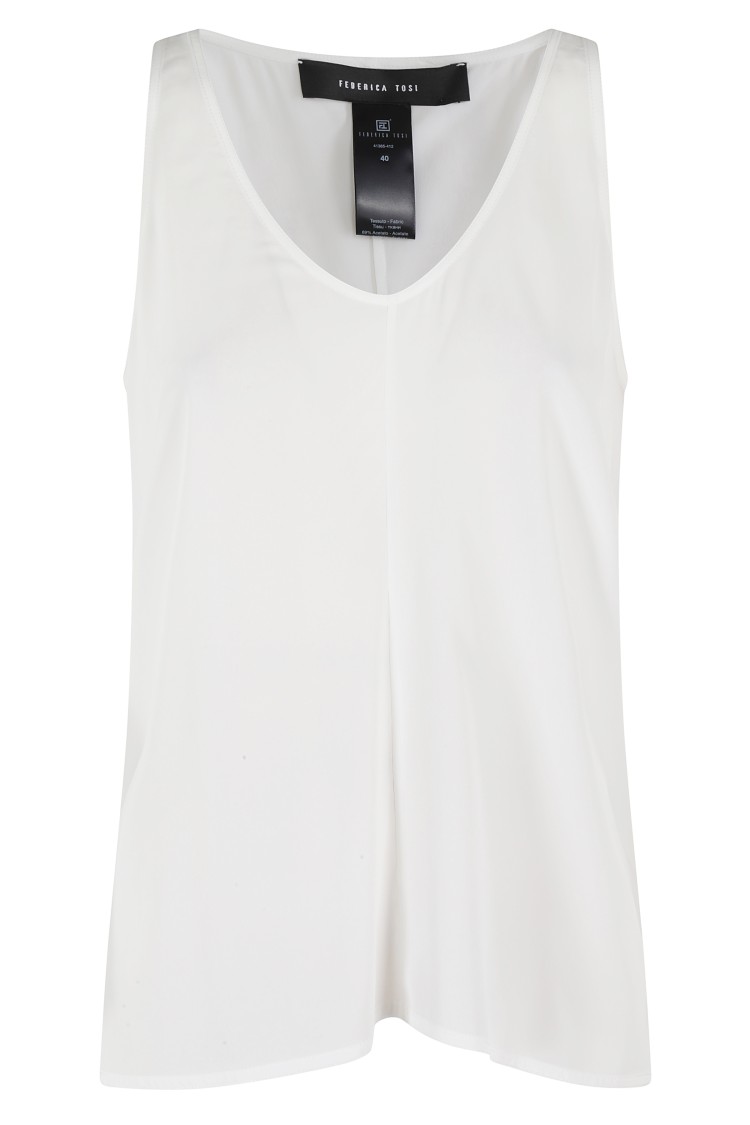Federica Tosi White Crepe De Chine Sleeveless Top In White