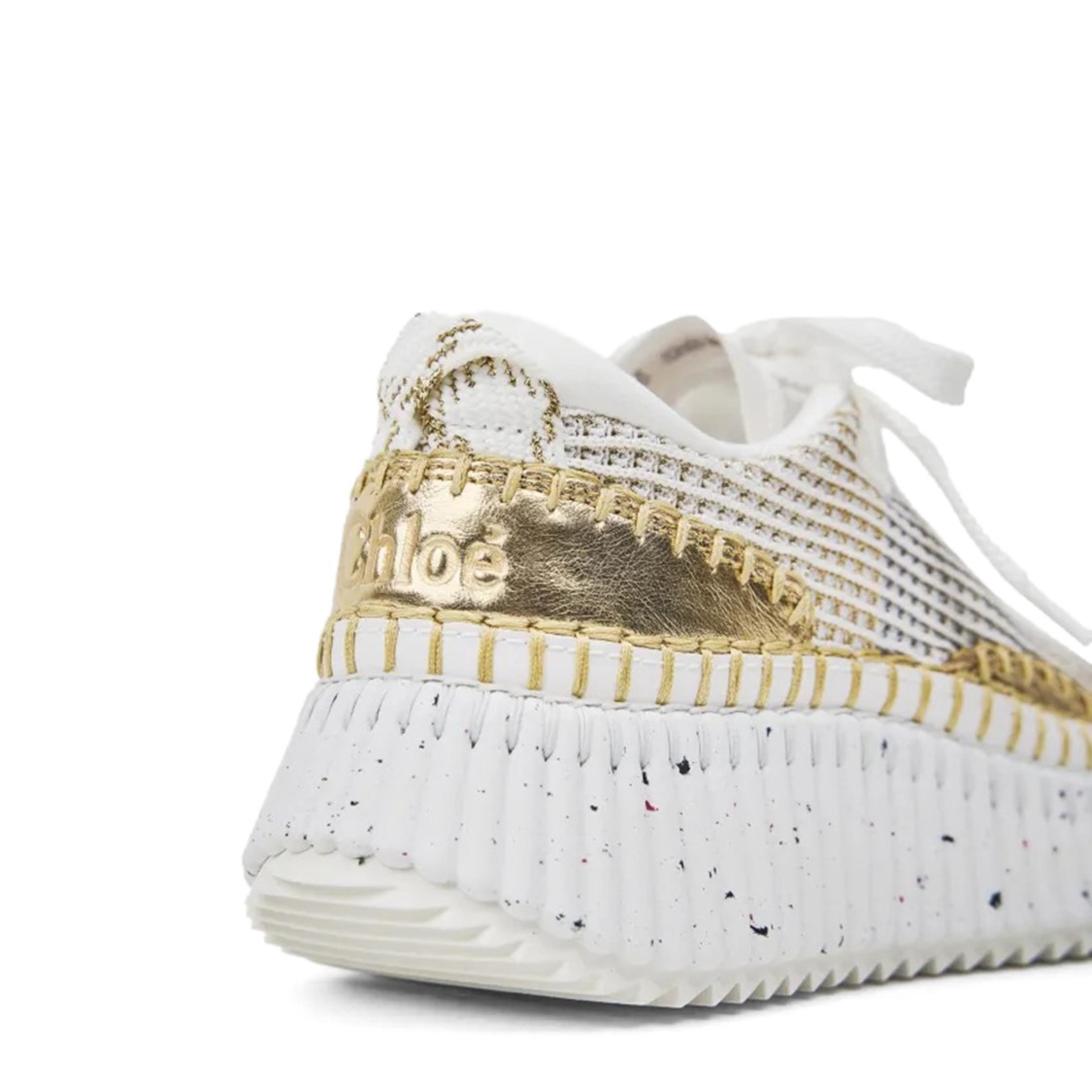 CHLOÉ CHLOÉ TEXTURED WHITE SNEAKERS WITH LAYERED SOLE AND GOLD ACCENTS
