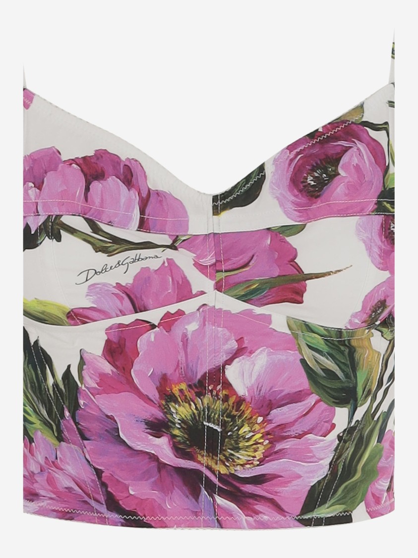Dolce & Gabbana Pink Crop Top With All-over Printed Floral Motif In Cotton Blend Woman In Multicolor
