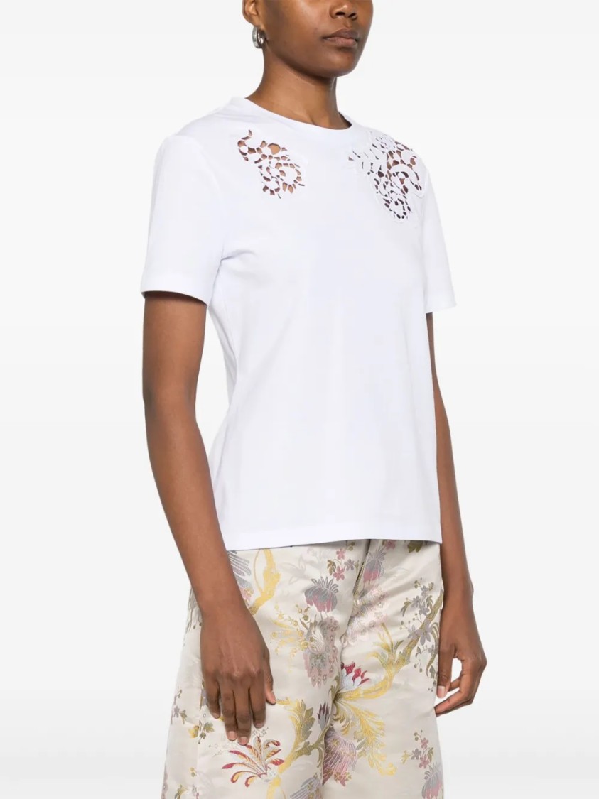 Ermanno Scervino Intricate Floral Cut-out Short Sleeve Top In White