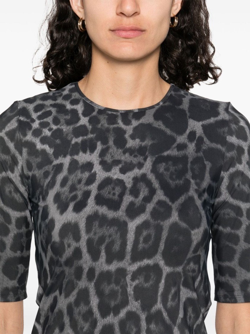 Stella Mccartney Leopard Print Short Sleeve Top With Classic Crew Neck In Blue