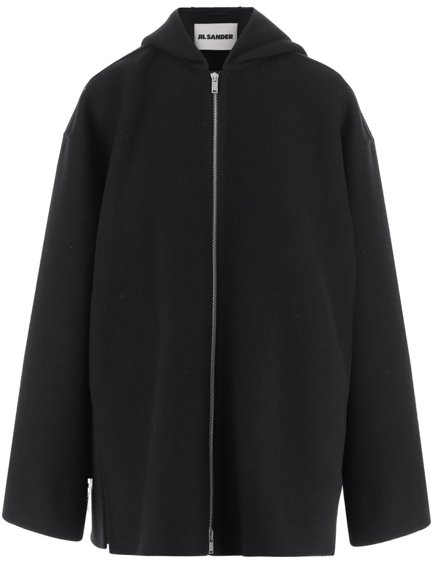 Jil Sander Wool Jacket With Hood And Button Cuffs In Black