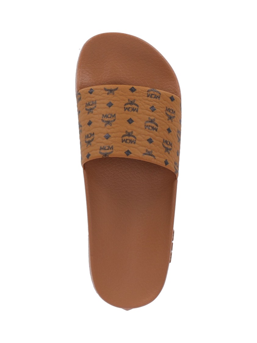 Mcm "monogram" Slide Sandals Brown In Brown