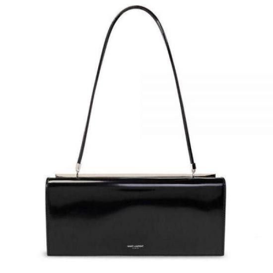 Saint Laurent Glossy Finish Shoulder Bag In Black