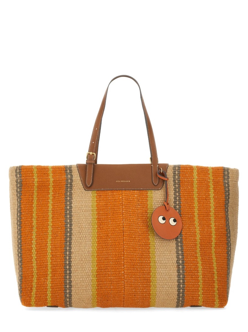 Shop Anya Hindmarch Textured Tote Bag With Stripe Design In Multicolor