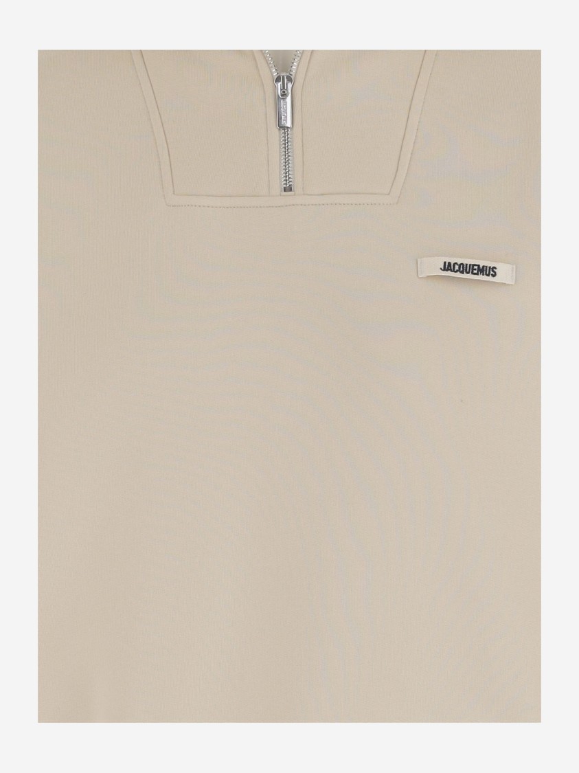 Jacquemus Cotton Fleece Sweatshirt With High Collar And Grosgrain Detail In Multi