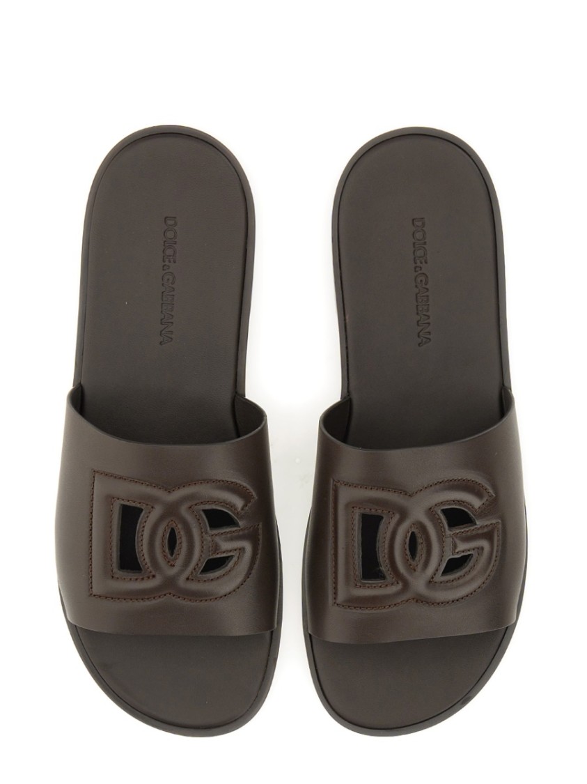 Dolce & Gabbana Black Sandals With Dg Logo Cut-out In Leather Man In Blue