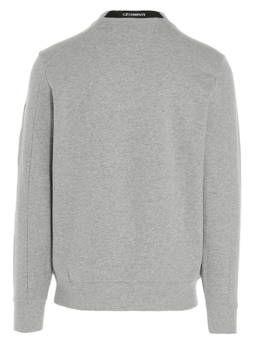 C.p. Company Gray Diagonal Raised Fleece Crewneck Lens Sweatshirt In Gray
