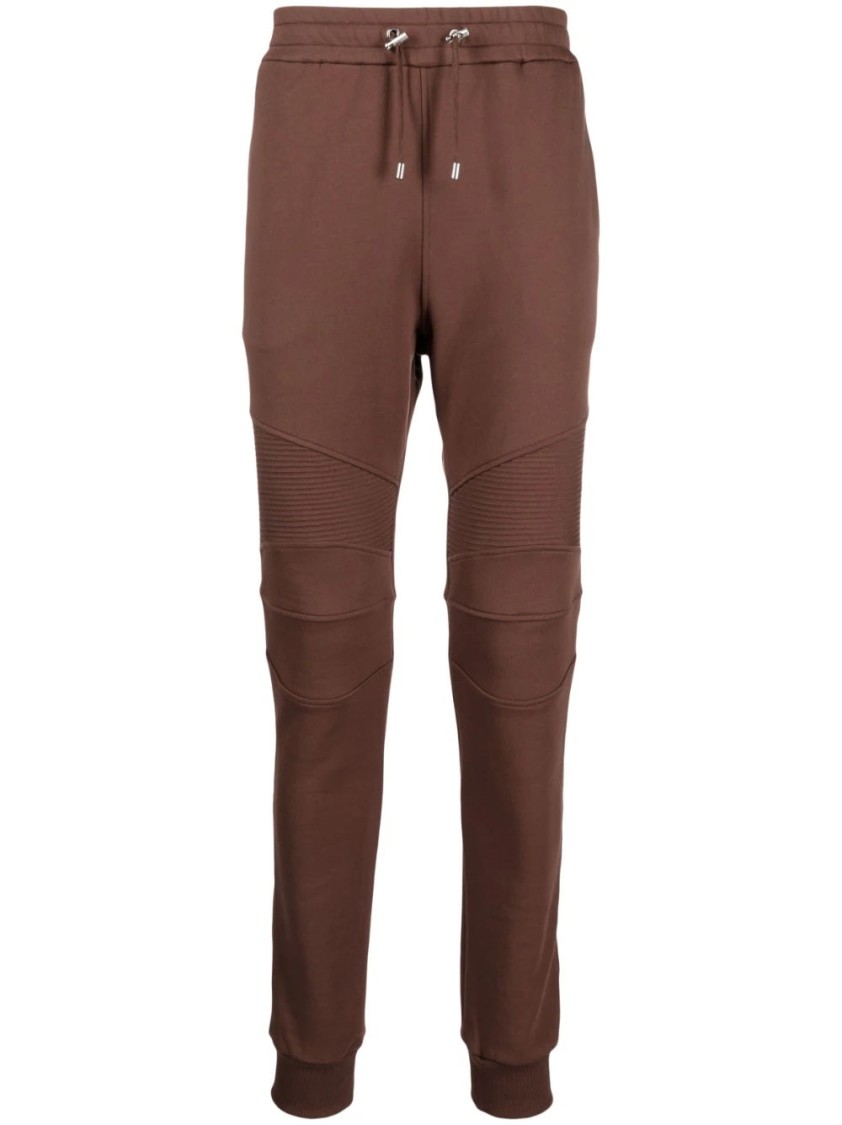 Balmain Ribbed Textured Activewear Sweatpants With Elastic Waistband In Brown