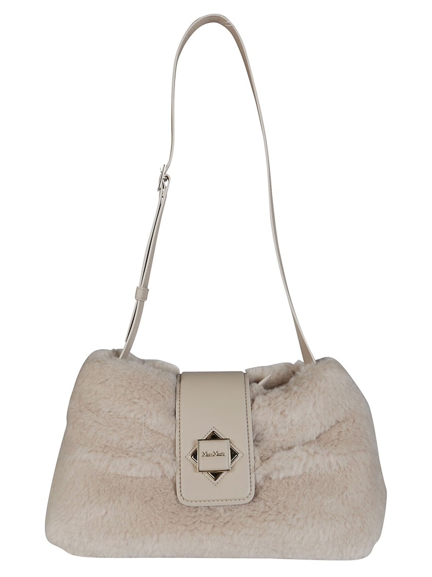 Max Mara Plush Textured Cuscino Teddy Shoulder Bag In Gray